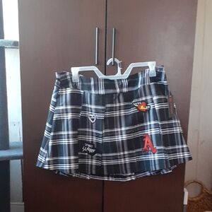 No Boundaries Black and White Plaid Skirt with Heart Patch